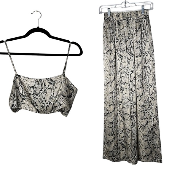 REFORMATION 100% Silk Snake Skin Python Set Animal Print Cropped Matching Set 4 - Picture 2 of 13